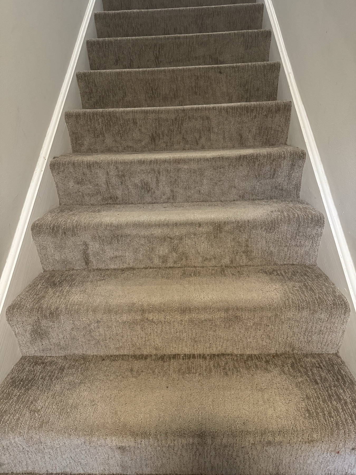 Before: Gray stair treads and risers with traffic soil