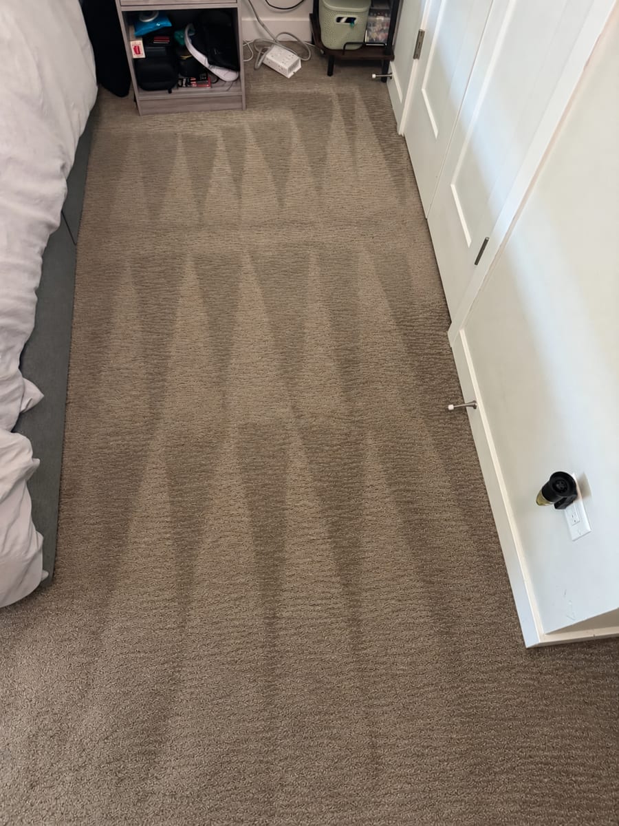 After: The same carpet beside the bed after VLM cleaning